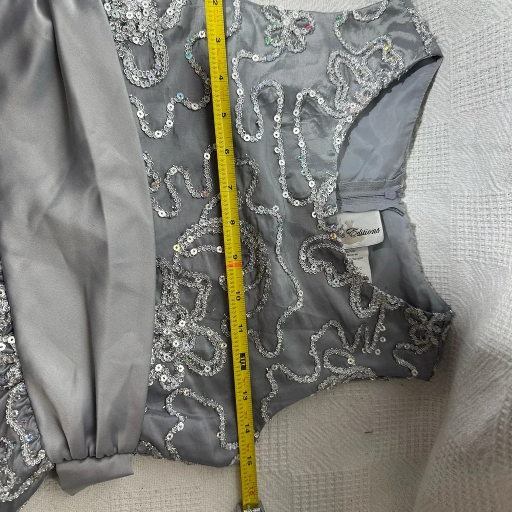 Rare Editions Silver Gray Floral Pattern Sequin Party Dress Girls‎ Sz 12 Wedding